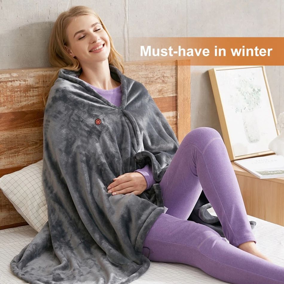 Heated Blanket Cozy Soft Electric Throw with 3 Heating Levels & 8 Zones Fever Fast Heating USB Charging Color-A big image 1