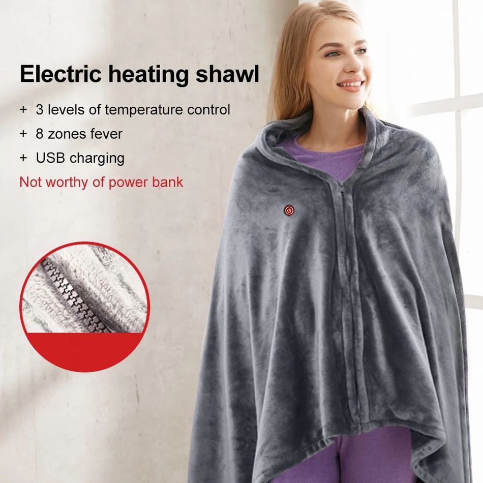 Heated Blanket Cozy Soft Electric Throw with 3 Heating Levels & 8 Zones Fever Fast Heating USB Charging Color-A big image 3