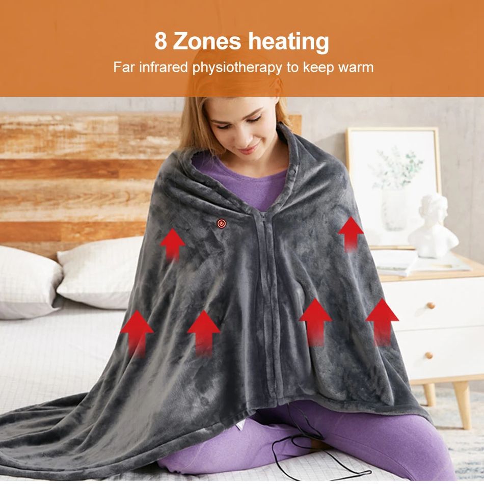 Heated Blanket Cozy Soft Electric Throw with 3 Heating Levels & 8 Zones Fever Fast Heating USB Charging Color-A big image 4