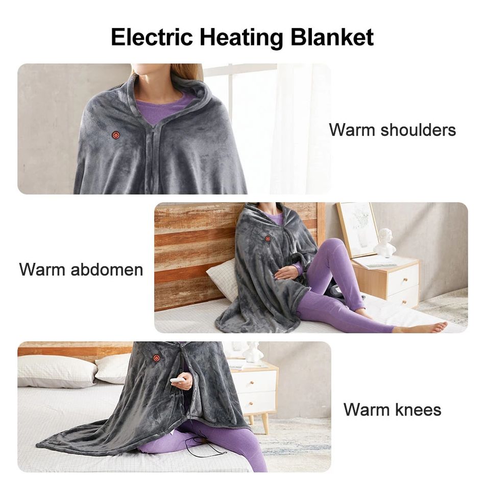 Heated Blanket Cozy Soft Electric Throw with 3 Heating Levels & 8 Zones Fever Fast Heating USB Charging Color-A big image 6