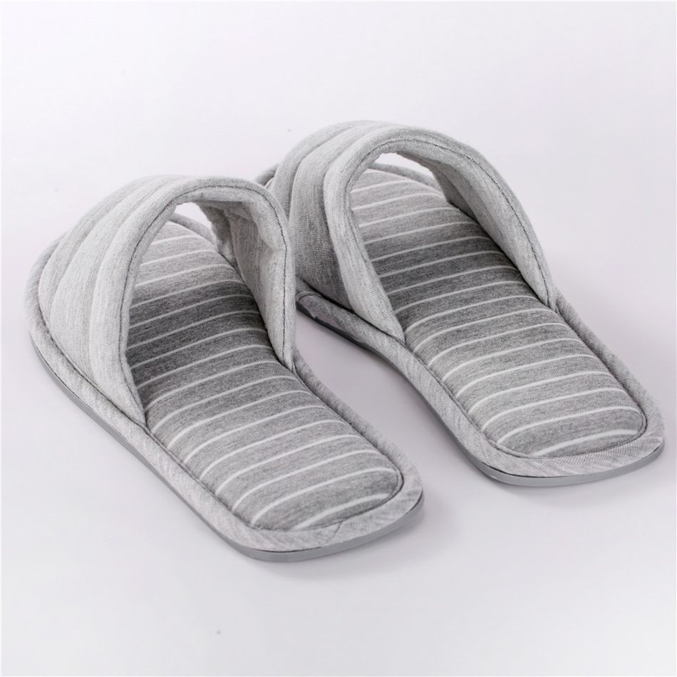 Women's Open Toe Slide Slipper Stripe Linning Indoor House Slippers Grey big image 4