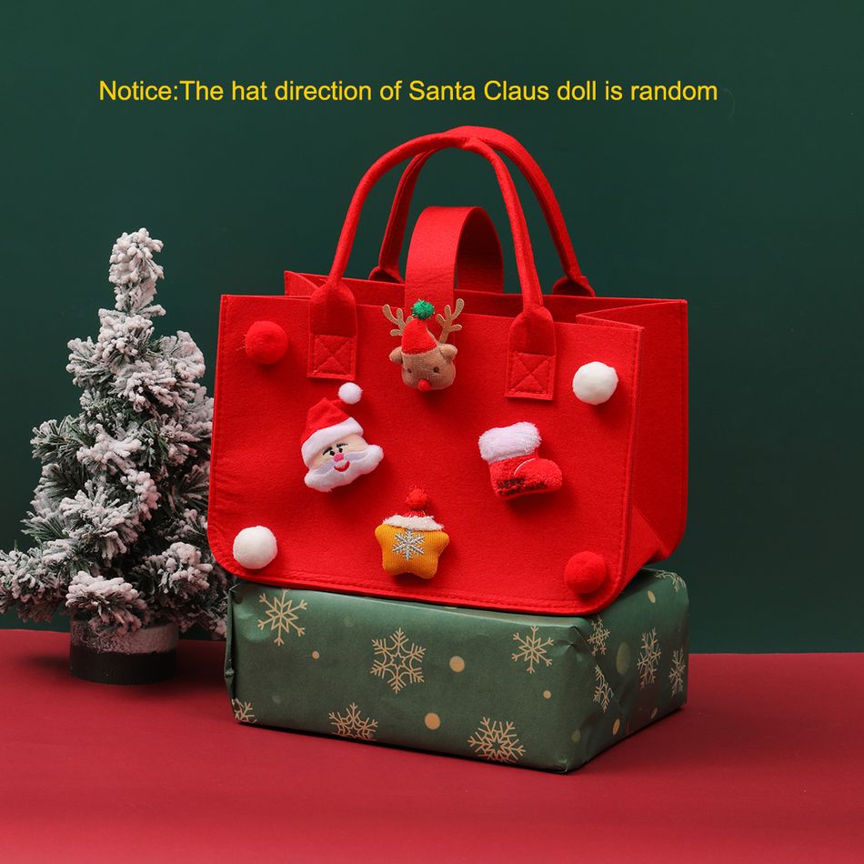 borsa tote con manico superiore in feltro di Natale con bottone a pressione Rosso big image 8