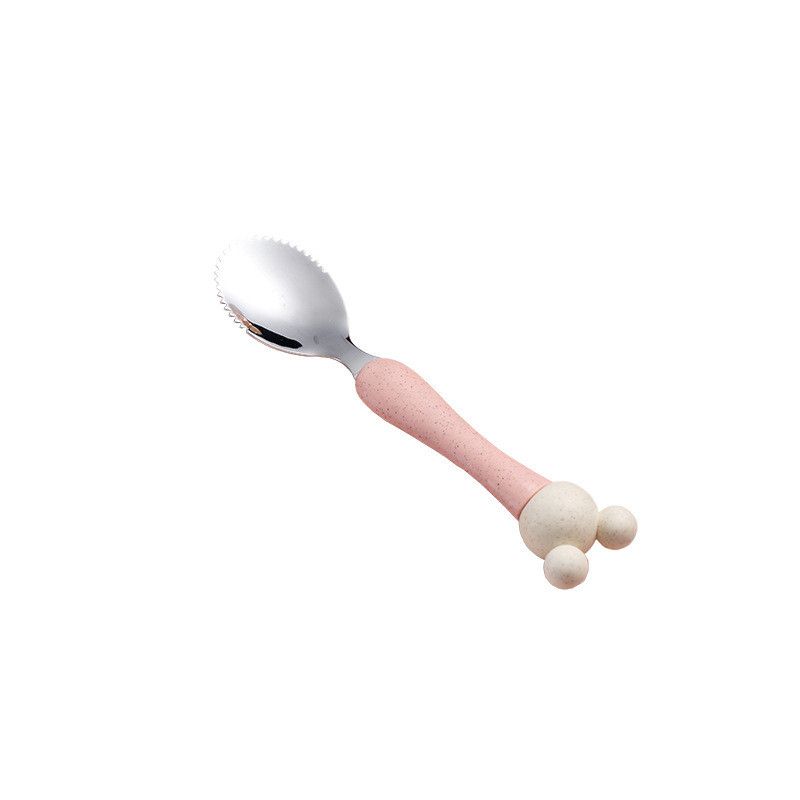 1Pc Baby Fruit Spoon Stainless Steel Mud Scraping Spoon Baby Food Feeder Tools Pink big image 4