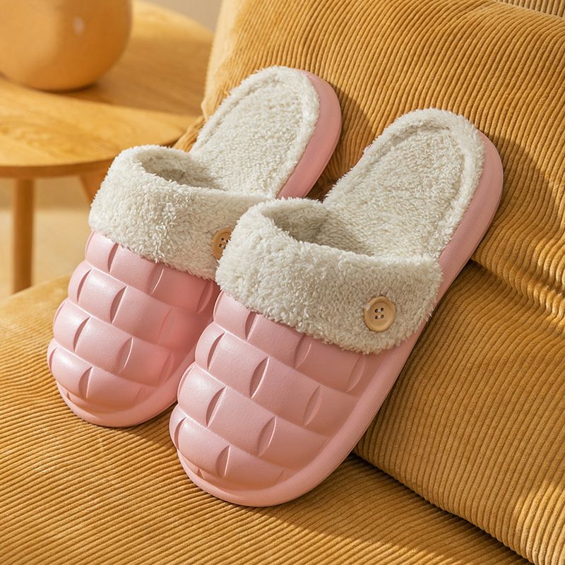 Removable Plush Slippers EVA Waterproof Vamp Detachable Indoor Home Slides Pink big image 3