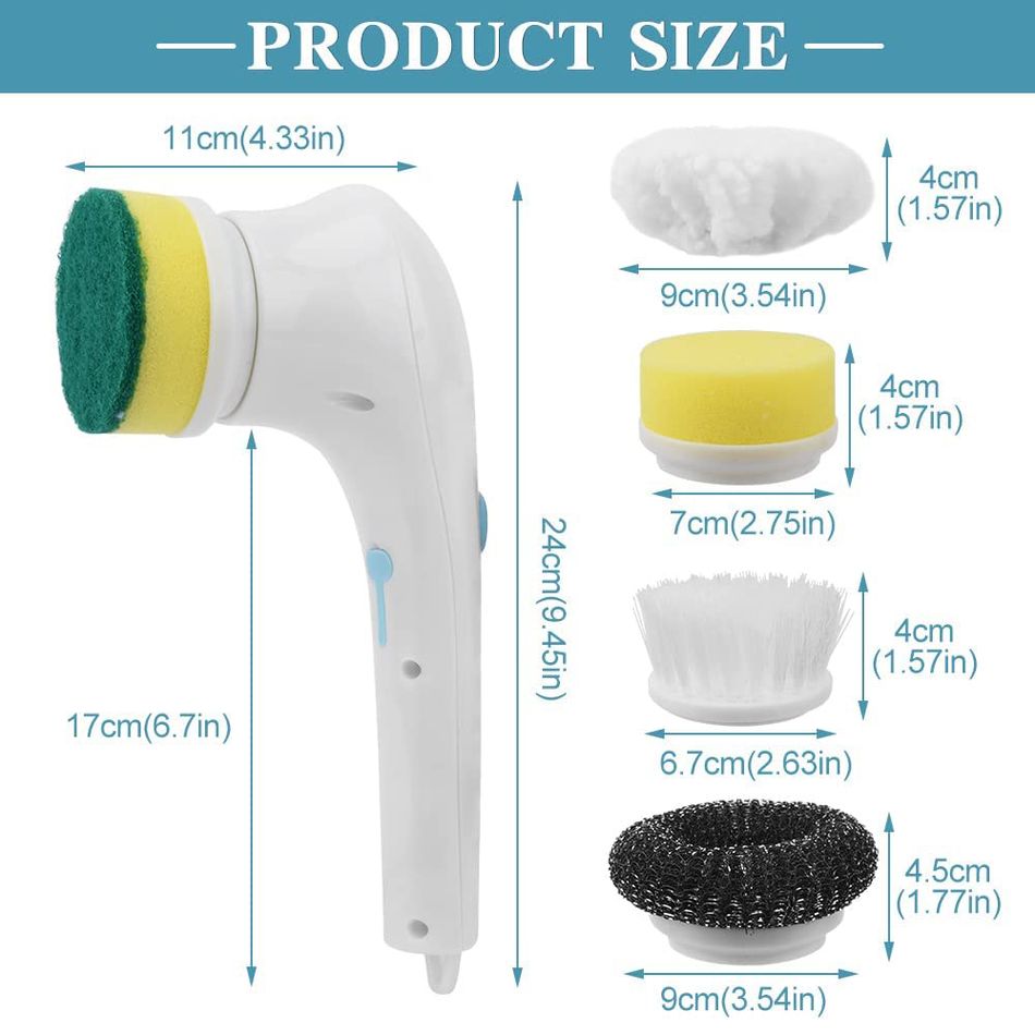 Electric Spin Scrubber Cordless Power Scrubber Cleaning Brush with 5 Replaceable Brush Heads White big image 4