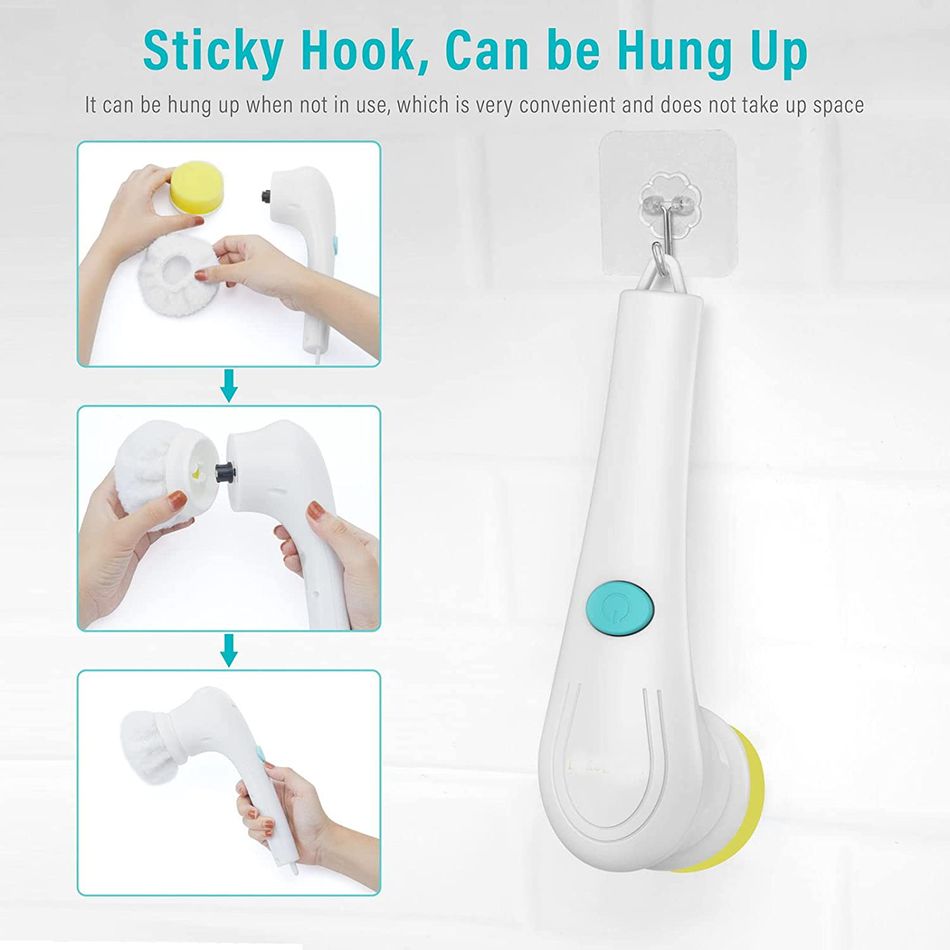 Electric Spin Scrubber Cordless Power Scrubber Cleaning Brush with 5 Replaceable Brush Heads White big image 6