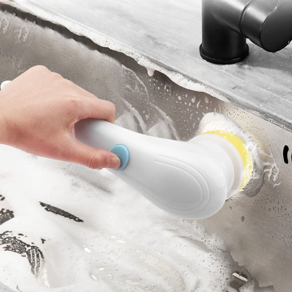 Electric Spin Scrubber Cordless Power Scrubber Cleaning Brush with 5 Replaceable Brush Heads White big image 8