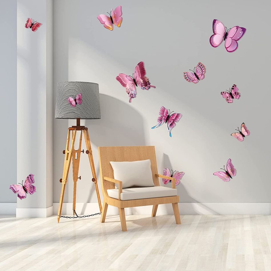 12-pack 3D Butterfly Wall Decor Removable Wall Stickers Room Decor for Kids Nursery Classroom Wedding Decor Pink big image 2
