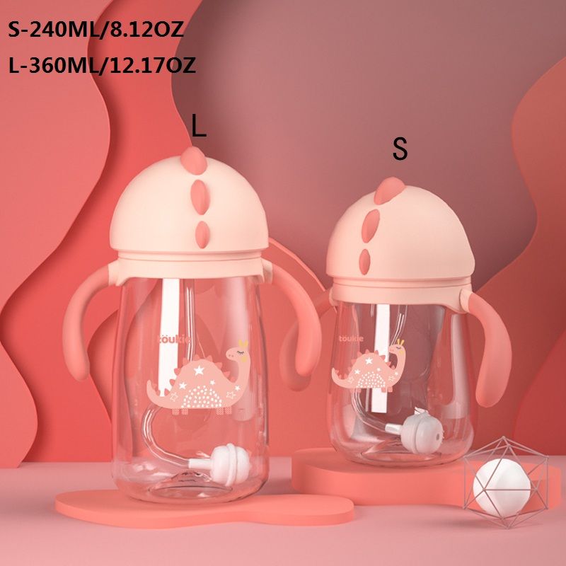 240ML（8.12OZ）/360ML（12.17OZ）  Dinosaur Sippy Cup with Straw Tritan BPA Free Toddler Drinks Water Bottles Trainer Cup with Handles Pink big image 7