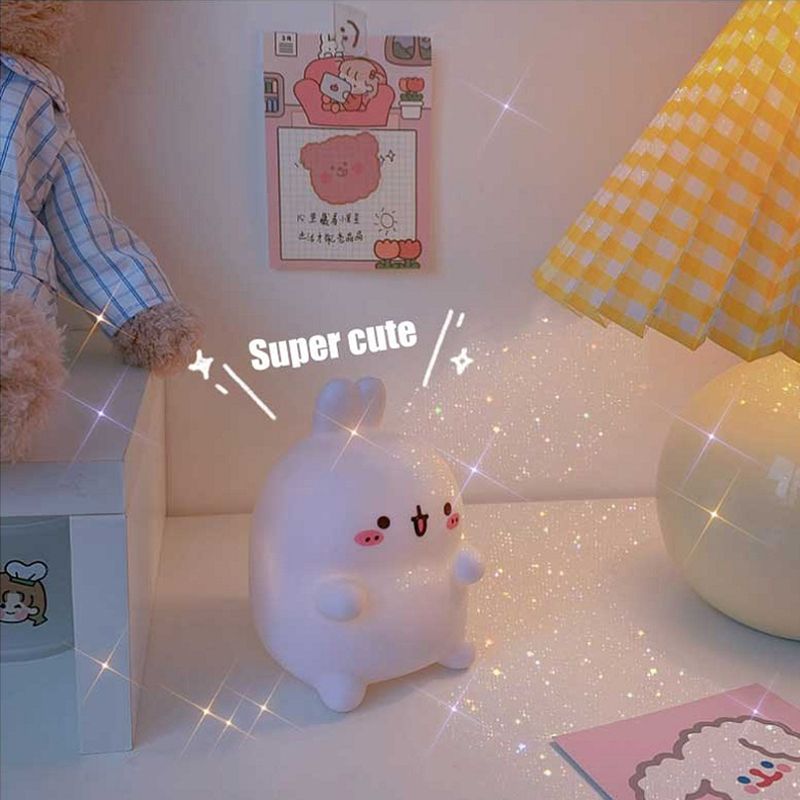 Easter Cute Bunny Night Light Soft Vinyl LED Rabbit Night Lamp Home Atmosphere Bedroom Bedside Lamp Easter Decor Ornament White