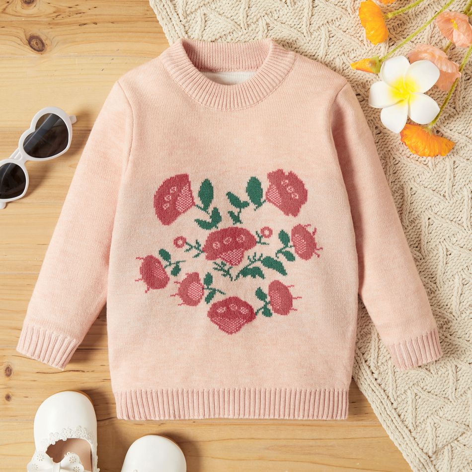 Toddler Girl Floral Pattern Knit Sweater Light Pink