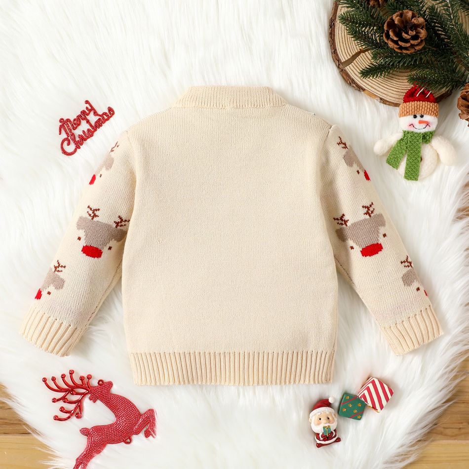Christmas Baby Boy/Girl Allover Deer Graphic Long-sleeve Knitted Sweater Beige big image 2