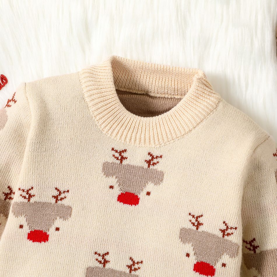 Christmas Baby Boy/Girl Allover Deer Graphic Long-sleeve Knitted Sweater Beige big image 3