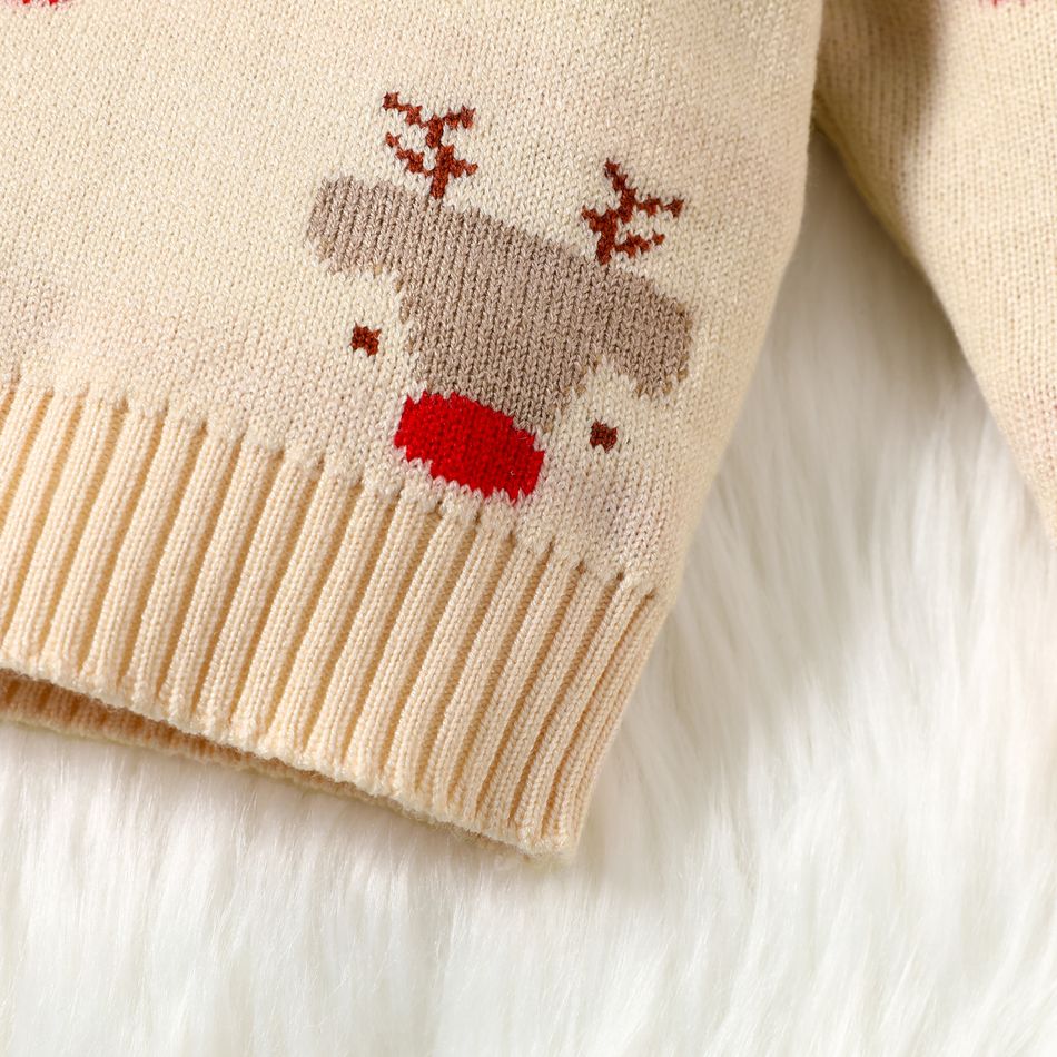 Christmas Baby Boy/Girl Allover Deer Graphic Long-sleeve Knitted Sweater Beige big image 4