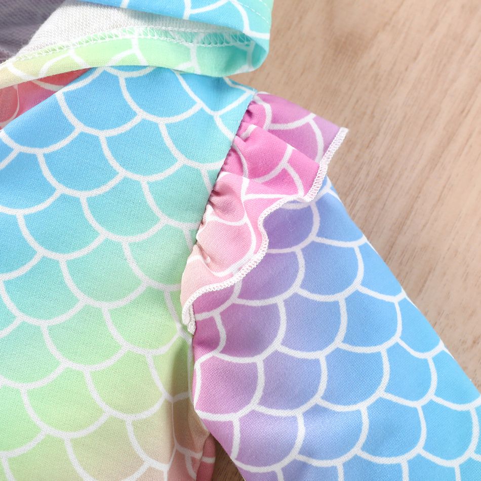 Baby Girl Colorful Fish Scale Print Ruffle Trim Long-sleeve Hooded Zip Jacket Pink big image 5