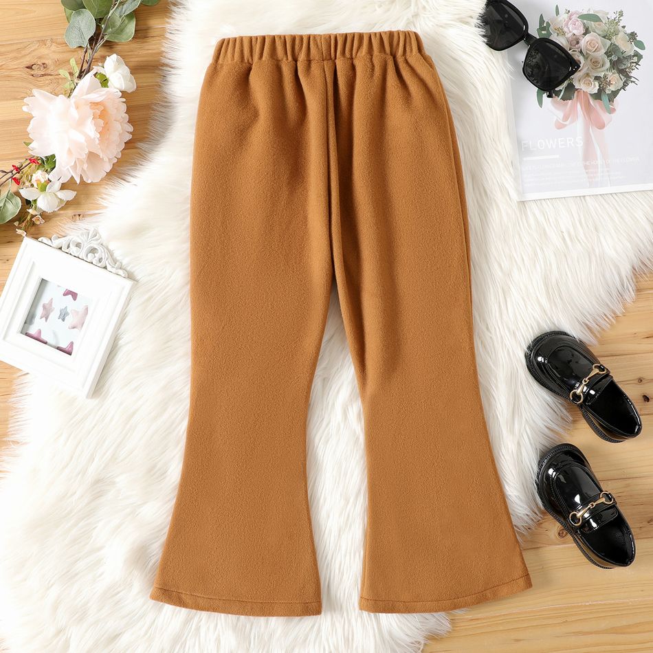 Kid Girl Solid Color Ruffled Blend Flared Pants Brown big image 3