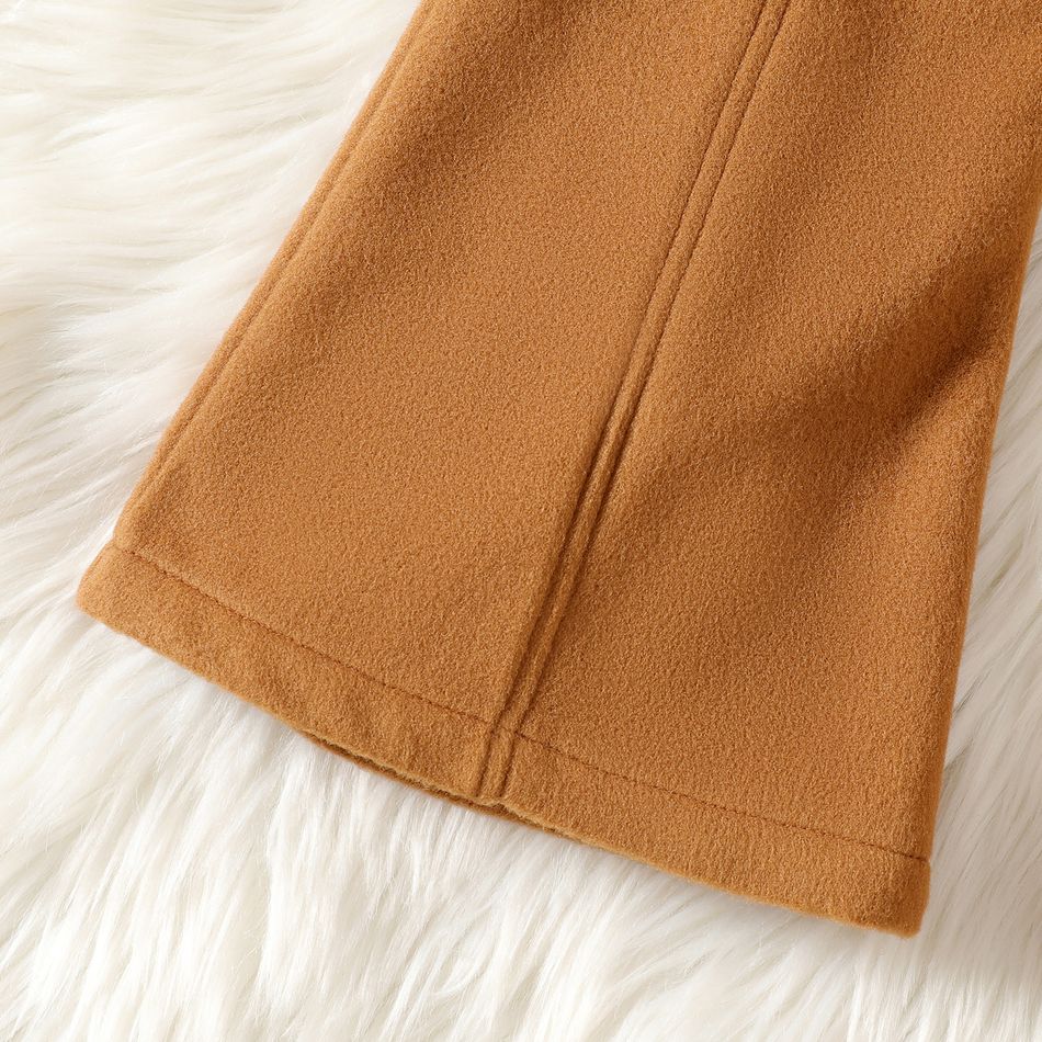Kid Girl Solid Color Ruffled Blend Flared Pants Brown big image 5