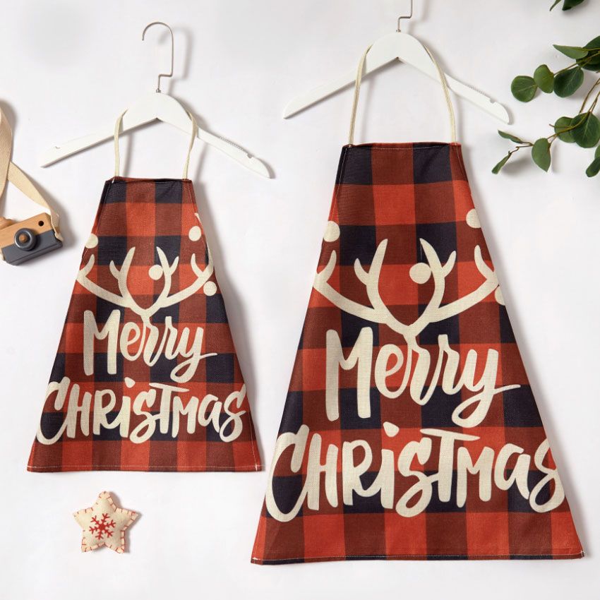 Merry Christmas Plaid Aprons for Family Red big image 3