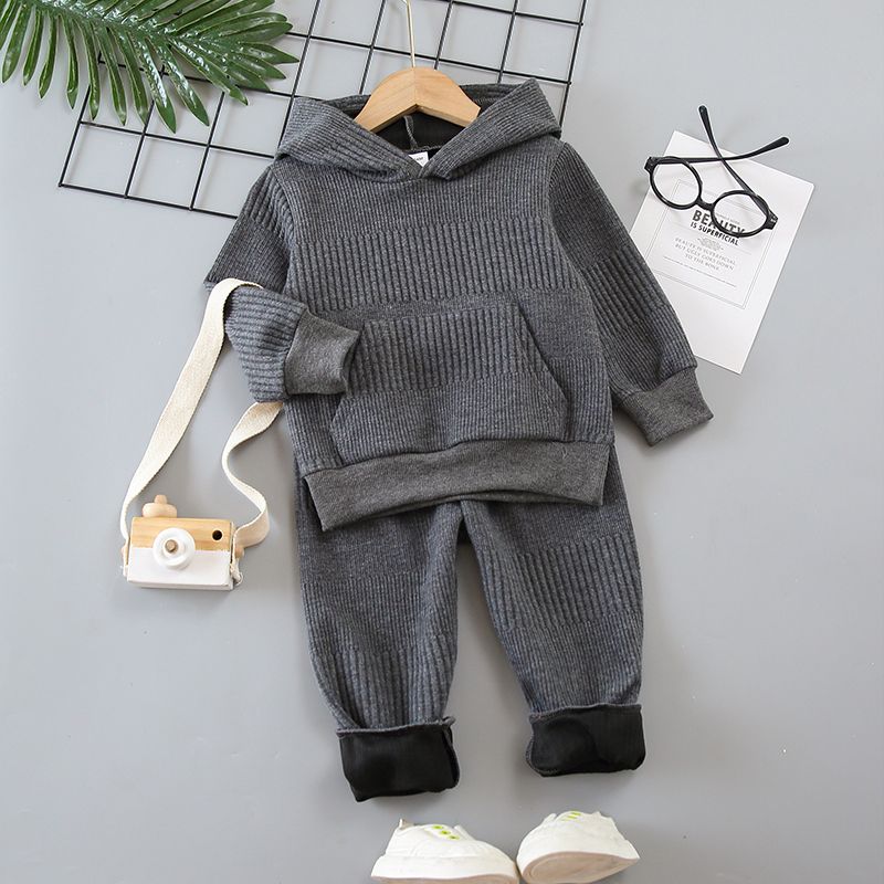 2-piece Toddler Boy Solid Color Hoodie Sweatshirt and Pants Casual Set Grey