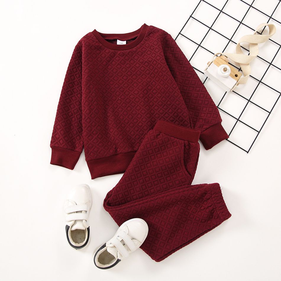 2-piece Toddler Boy Textured Solid Pullover Sweatshirt and Pants Set Burgundy