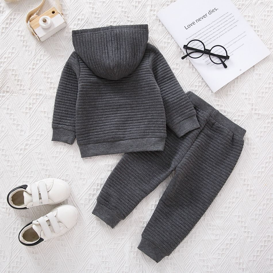2pcs Baby Boy/Girl Solid Thickened Textured Long-sleeve Hoodie and Trousers Set Grey big image 6