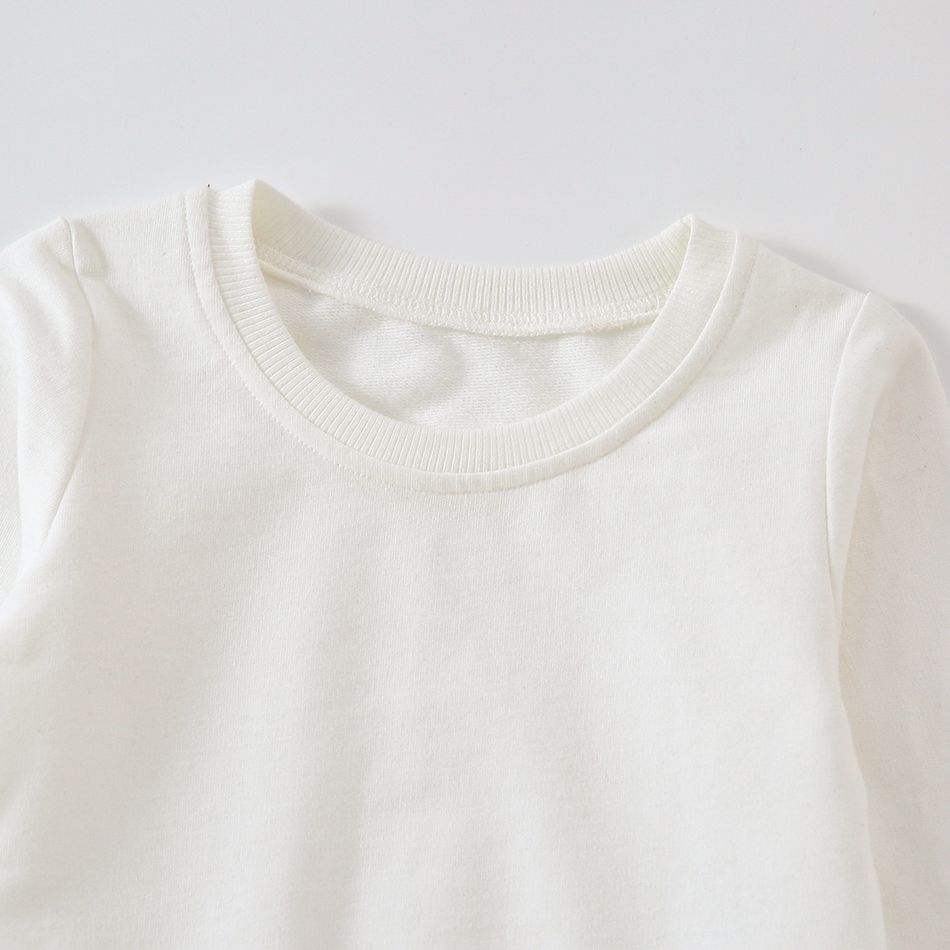 Baby Boy/Girl Solid/Striped Crewneck Long-sleeve Pullover Sweatshirt Beige big image 3