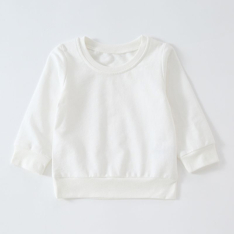 Baby Boy/Girl Solid/Striped Crewneck Long-sleeve Pullover Sweatshirt Beige big image 1