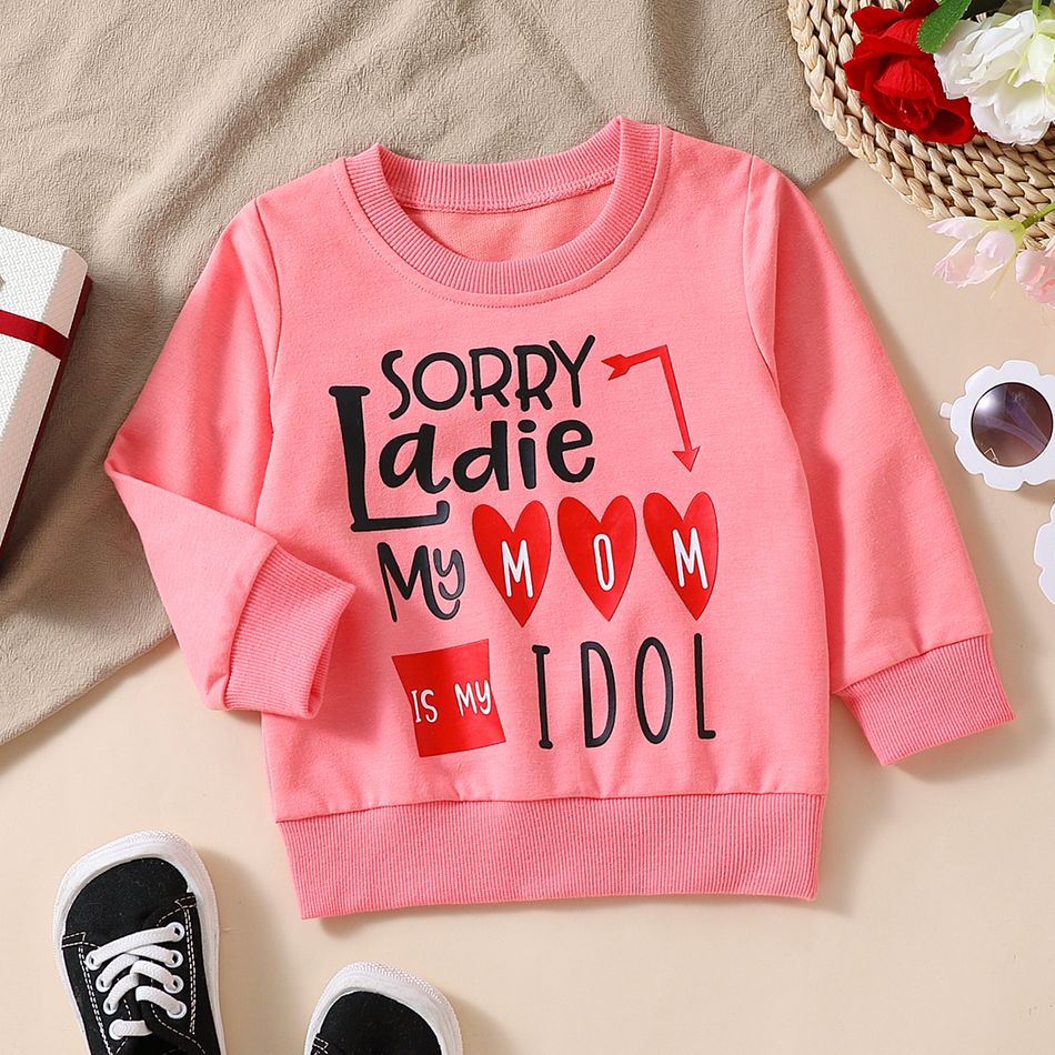Langärmliges Pullover-Sweatshirt mit Liebesherzen und Buchstaben für Jungen/Mädchen rosa