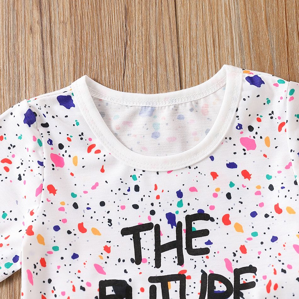 2pcs Baby Boy/Girl All Over Colorful Dots Letter Print Short-sleeve Tee and Shorts Set White big image 3