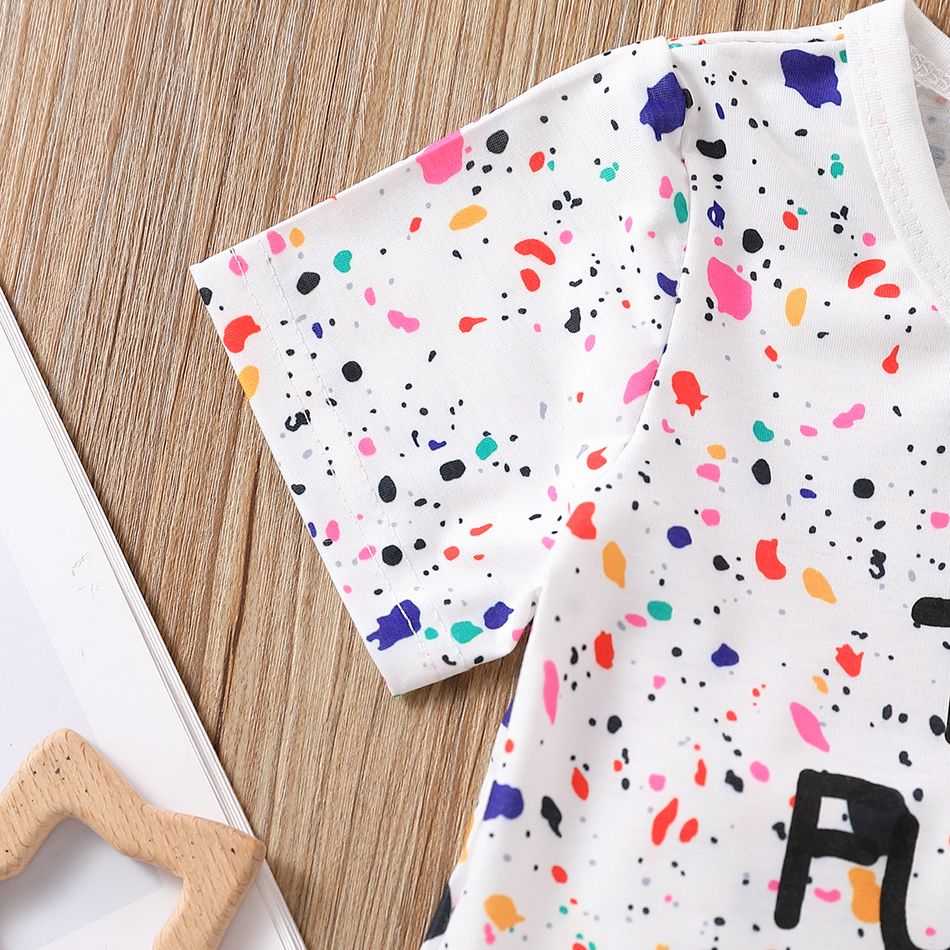 2pcs Baby Boy/Girl All Over Colorful Dots Letter Print Short-sleeve Tee and Shorts Set White big image 5