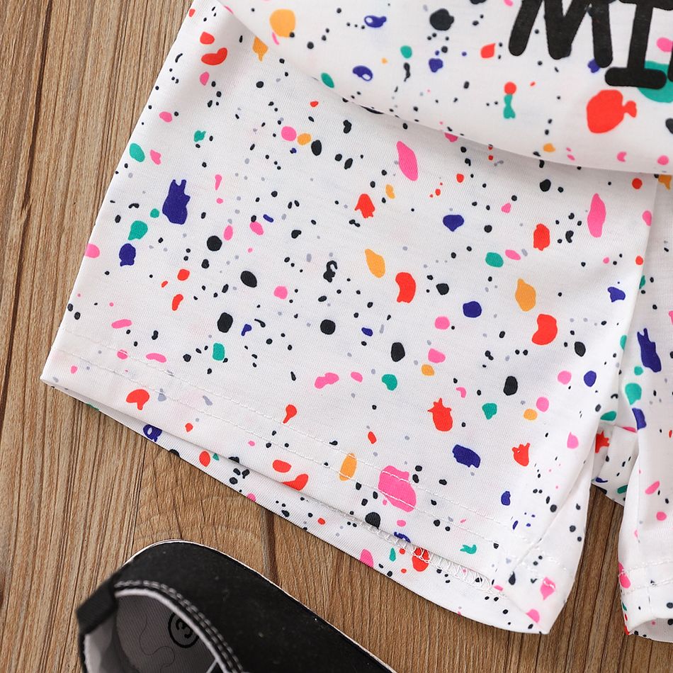 2pcs Baby Boy/Girl All Over Colorful Dots Letter Print Short-sleeve Tee and Shorts Set White