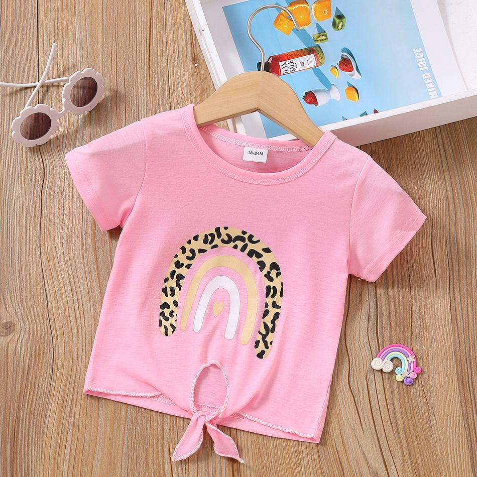 Toddler Girl Rainbow Print Tie Knot Short-sleeve Tee Pink big image 2