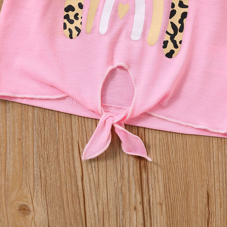 Toddler Girl Rainbow Print Tie Knot Short-sleeve Tee Pink big image 5
