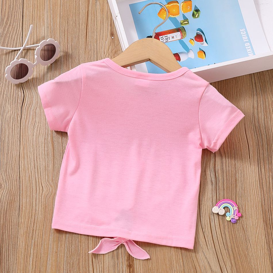 Toddler Girl Rainbow Print Tie Knot Short-sleeve Tee Pink big image 6