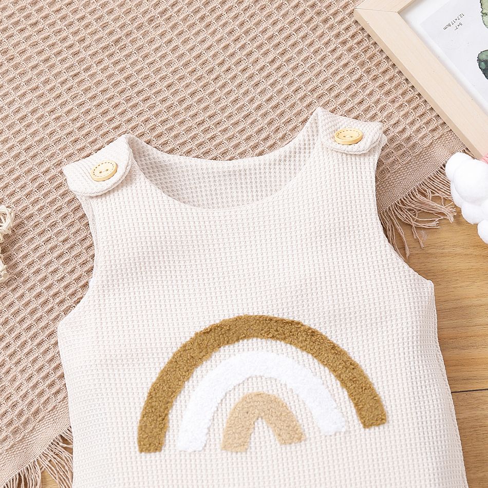 Baby Boy/Girl Rainbow Embroidered Waffle Tank Jumpsuit Beige big image 3