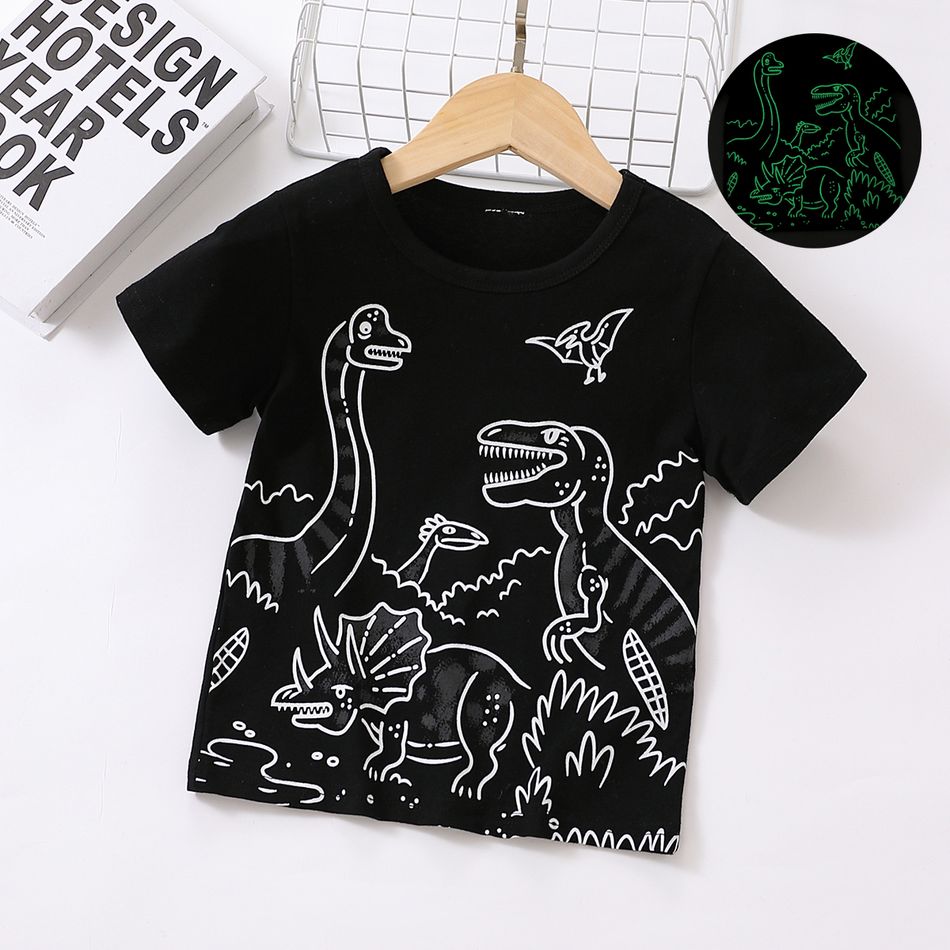 Toddler Boy Playful Reflective Dinosaur Print Short-sleeve Black Tee Black
