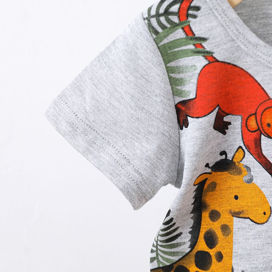 2pcs Baby Boy 100% Cotton Solid Shorts and Allover Animal Print Short-sleeve T-shirt Set Lightgrey big image 4