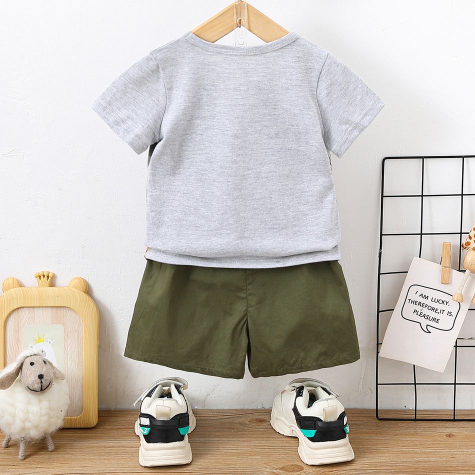 2pcs Baby Boy 100% Cotton Solid Shorts and Allover Animal Print Short-sleeve T-shirt Set Lightgrey big image 6
