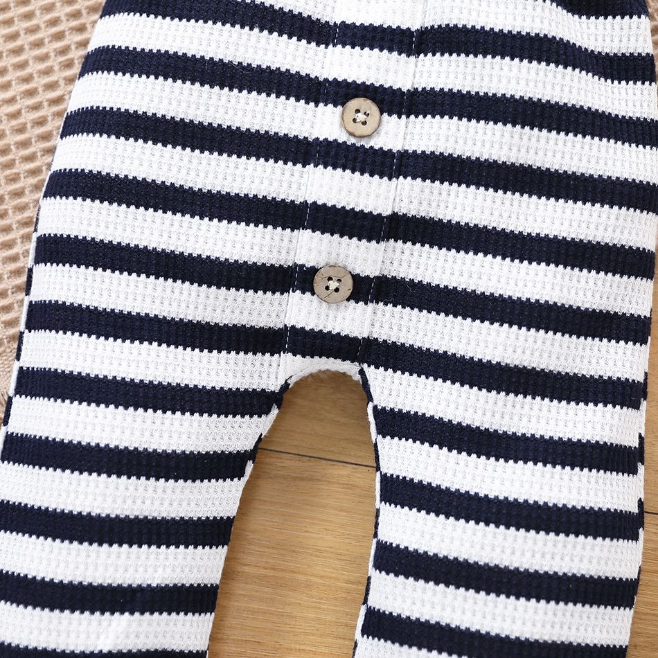 Baby Girl Button Design Striped Waffle Pants Leggings BlackandWhite big image 5