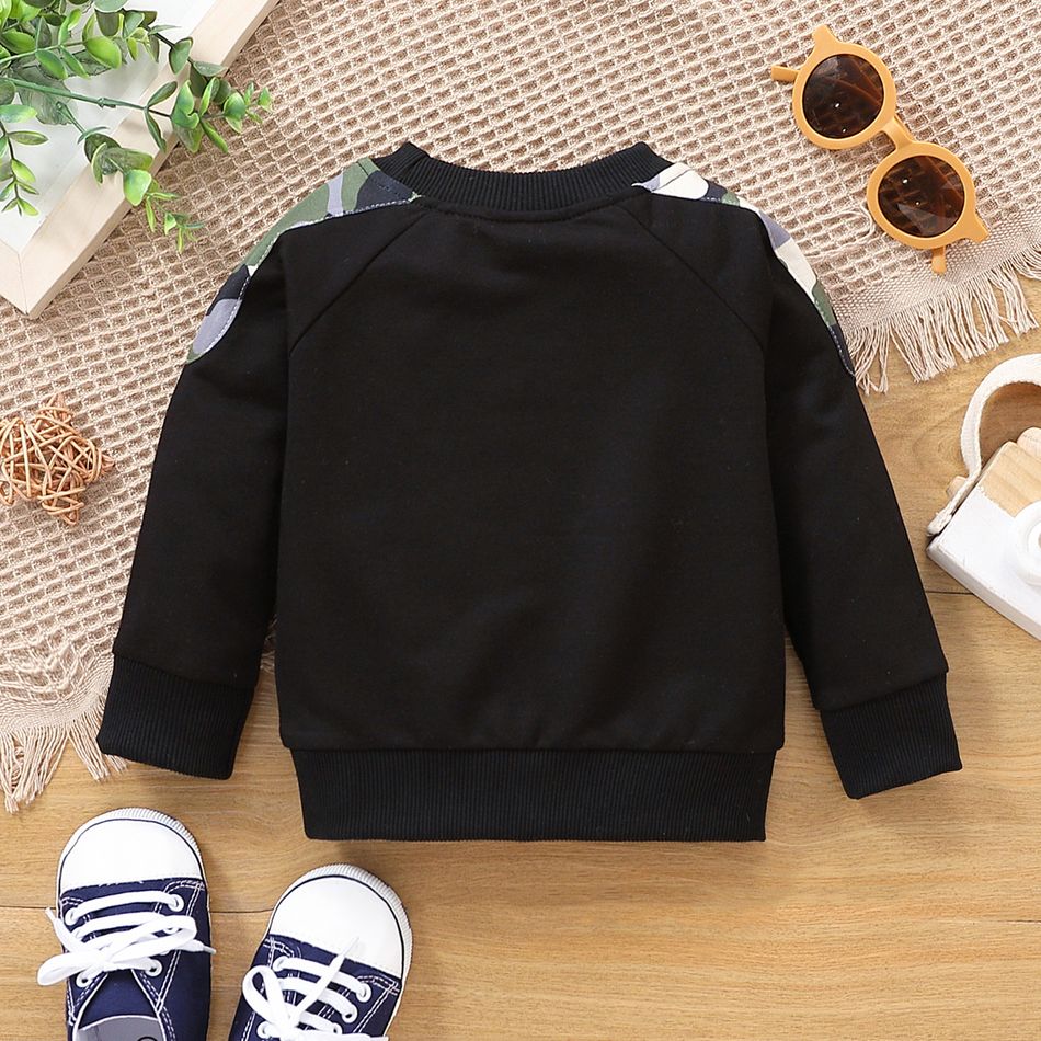 100% Cotton Baby Boy Camouflage Spliced Long-sleeve Pullover Sweatshirt Black big image 3