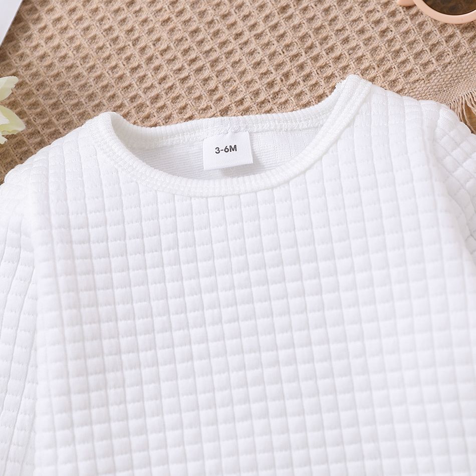 Baby Boy/Girl Solid Waffle Textured Long-sleeve Pullover Sweatshirt White big image 2
