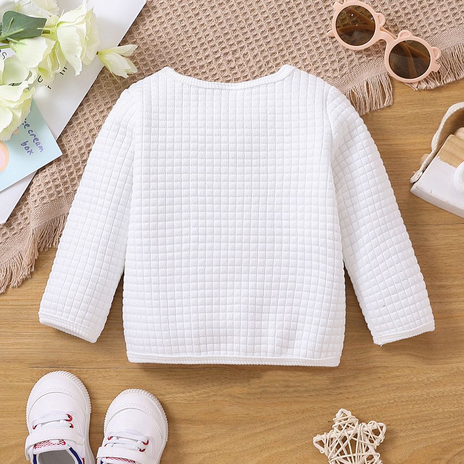 Baby Boy/Girl Solid Waffle Textured Long-sleeve Pullover Sweatshirt White