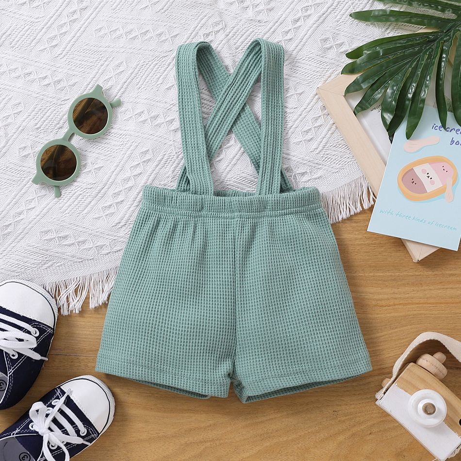 Baby Boy/Girl Solid Waffle Suspender Shorts Green