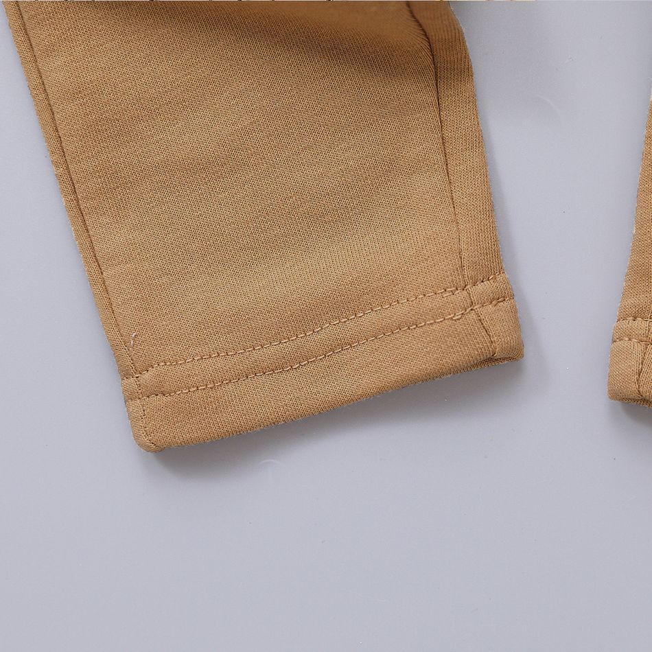 2pcs Baby Boy 95% Cotton Solid Pants and Hooded Long-sleeve Plaid Shirt Set Brown big image 5