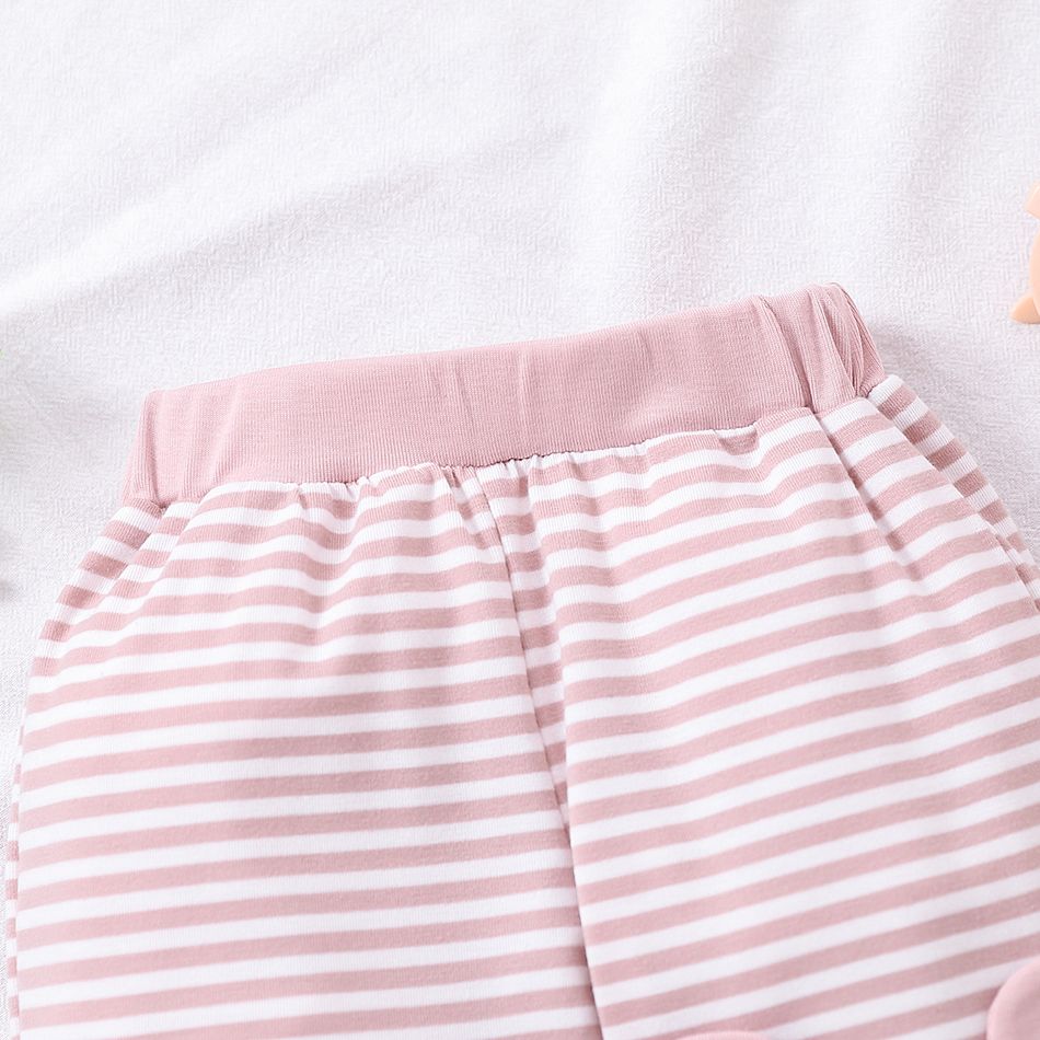 Baby Girl Cartoon Print 3D Ears Decor Striped Pants Leggings Pink big image 4