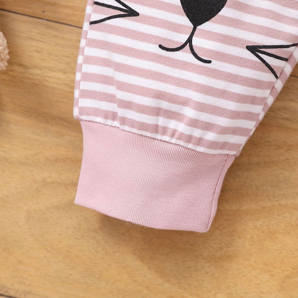 Baby Girl Cartoon Print 3D Ears Decor Striped Pants Leggings Pink big image 7