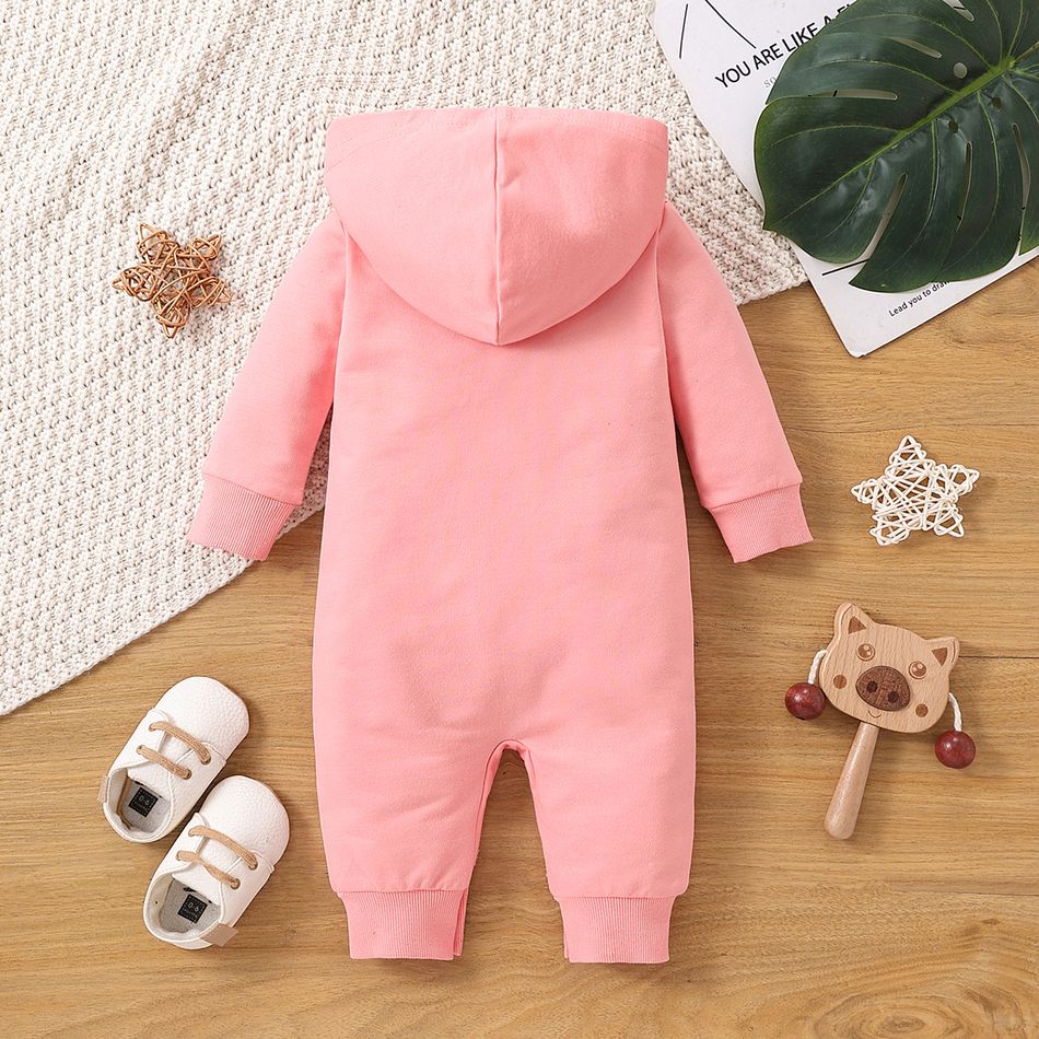 100% Cotton Baby Boy/Girl Glow In The Dark Print Hooded Long-sleeve Jumpsuit Pink