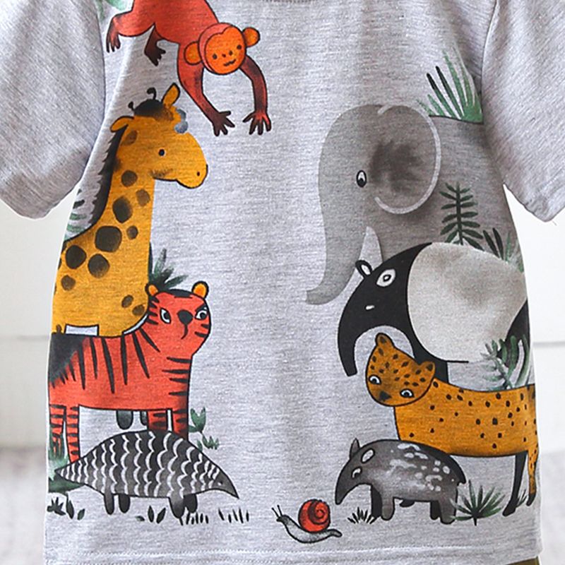 2pcs Baby Boy 100% Cotton Solid Shorts and Allover Animal Print Short-sleeve T-shirt Set Lightgrey big image 7
