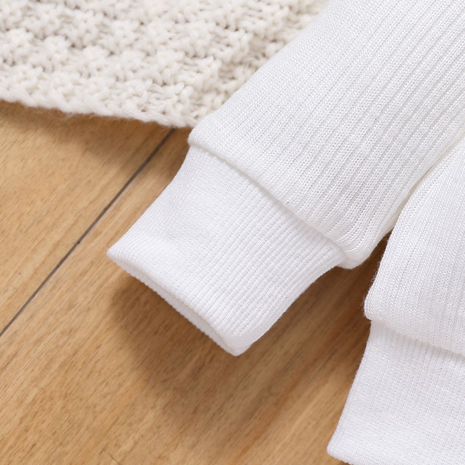 2pcs Baby Boy/Girl Long-sleeve Solid Rib Knit Pullover and Pants Set OffWhite big image 5