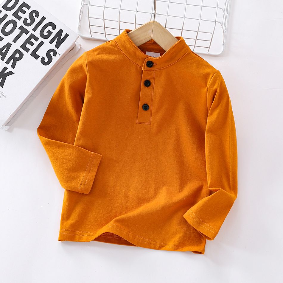 Toddler Boy Solid Color Button Design Long-sleeve Tee Brown